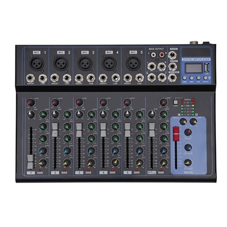 Table de mixage Bluetooth USB Live Studio Audio Table de mixage DJ Console Amplificateur 7 canaux pour réunion de famille