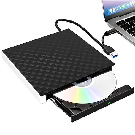 Lecteur CD Externe pour PC USB 3.0 et Type-C CD/DVD +/-RW Graveur Enregistreur Plug and Play CD/DVD +/-RW Drive DVD Player Trans