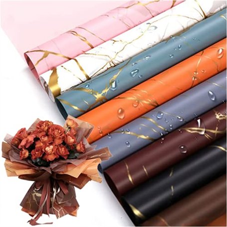 Xshelley Lot de 24 feuilles de papier cadeau marbré 8 couleurs pour bouquets de fleurs