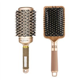 Brosse Cheveux Ronde 2 Pcs Brosse Brushing Brosse à Poils de Sanglier Peigne Ovale de Massage Antistatique Volume de Cheveux et
