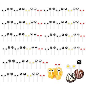 100 Pièces Assorties Dessin Animé Yeux Fourchette à Fruits Enfants Nourriture Gâteau Pics Cure-Dents Réutilisable Décoration Fou