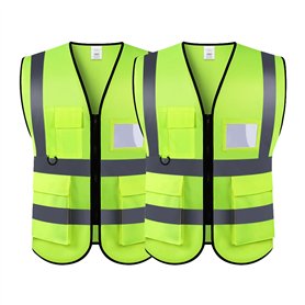 2 pièces Gilet De Sécurité Réfléchissant Haute Visibilité Vêtements Travail Directeur Exécutif Gilet Veste Zip Brace Sécurité Té