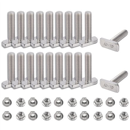 20 Pièces Vis à Tête Marteau m8 En Acier Inoxydable 10pièces Écrous Et Boulons De Serre En Aluminium Argenté Entièrement Filetée