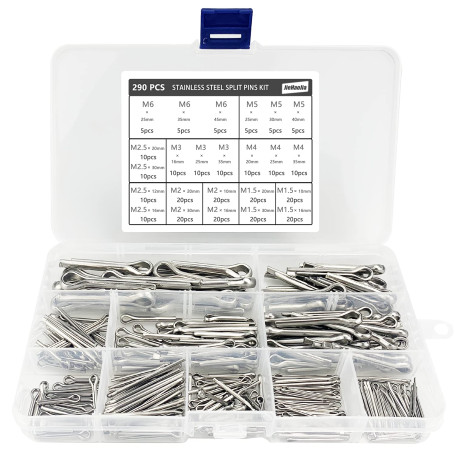 Lot de 290 goupilles fendues en acier inoxydable 24 tailles pour l'agriculture