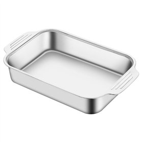 Poêle à griller avec couvercle - Plateaux de barbecue avec poignées - Poêle à griller en acier inoxydable - Plateau rectangulair