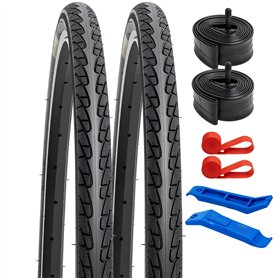 YunSCM Lot de 2 26 Pouces Pneus 26 X 1 3/8 ETRTO 37-590 et Lot de 2 Chambres à air 26 x 1 3/8 AV32mm Valve Compatible 26X1 3/8 P