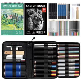 KIMIGO Ensemble de matériel de dessin et de croquis 76 - Crayons de Dessin Professionnels - Fournitures avec carnet de croquis e