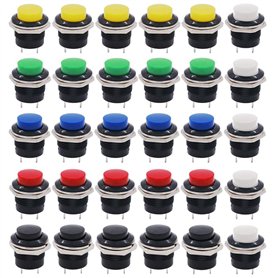 QitinDasen 30Pcs Premium 16mm Interrupteur à Bouton-Poussoir Momentané à 2 Broches