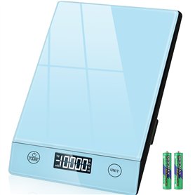 Balance de cuisine numérique en verre - 10 kg - Pour la cuisson - Fonction tare - Bouton tactile - Précision de 1 g - Bleu