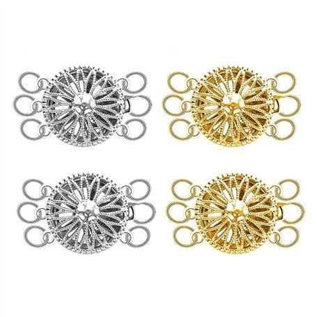 FDEETY 4 Pièces Lot de Fermoir pour Collier Superposition 18K Goldplated Trois Anneaux Tournesol Fermoir Bracelet Multi Couches