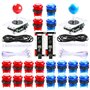 Hikig Kit Arcade DIY 2 Joueurs 2x encodeur USB Zero Delay + 2x Joystick + 20 boutons LED Arcade - Couleur rouge et bleue