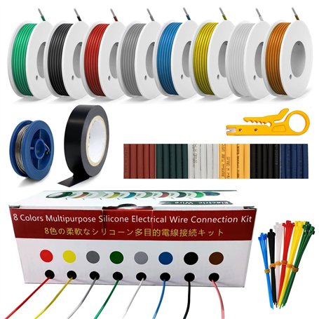 30AWG Kit de fils électriques de silicone de 8 couleurs