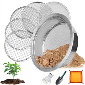 Ensemble tamis de sol pour jardin en acier inoxydable avec 5 mailles remplaçables