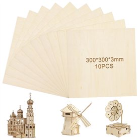POFIBO Contreplaqué 3mm - 10 Pièces 300 x 300 x 3 mm Feuille de Bois de Tilleul