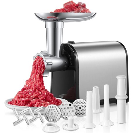 3 en 1 Hachoir à Viande Électrique Professionnel avec 3 Plaques Abrasives en Acier Inoxydable