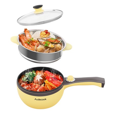 Audecook Petite Poêle électrique avec Cuiseur Vapeur (T(Maïs/Avec Cuisson à la vapeur))