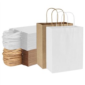 Sac Cadeau Kraft Avec Poignée - 21 Brun et Blanc Sacs Papier 21x15x8cm - Grand Format pour Fête