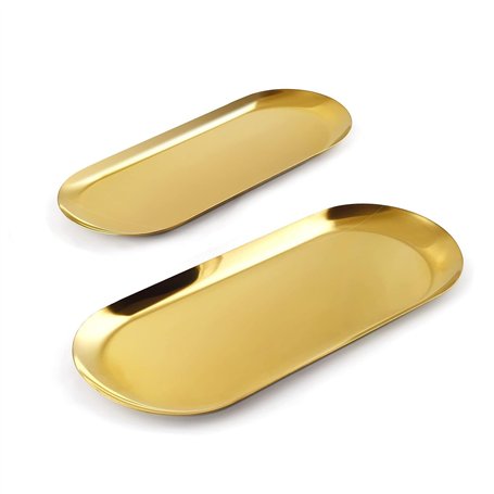 2 Pièces de Plateau Doré en Acier Inoxydable