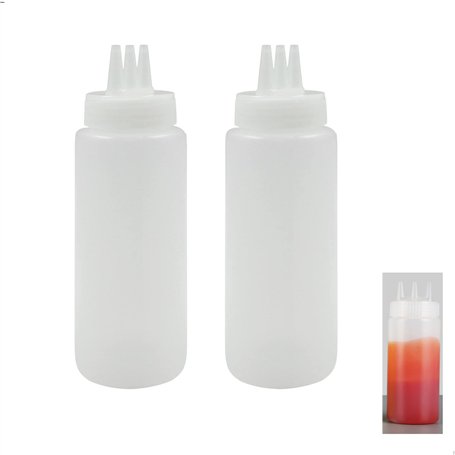 letuxaamz Bouteille de Sauce à Trois Trous Pincement Pot Sauces Salade Bec Verseur Tête Confiture Crème Plastique épaissi Anti F