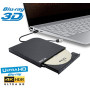 Lecteur de disque Blu-ray externe ultra fin 4K UHD 3D USB Type-A & Type-C 2-en-1 6X BD-R RE DL BDXL DVD-RW M-Disc Graveur optiqu