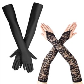 Celiodd Lot de 2 paires de gants longs noirs pour femme - Gants longs noirs - Gants longs noirs en dentelle - Gants sans doigts