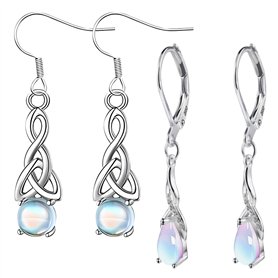 Lot de 2 paires de boucles d'oreilles en argent 925 avec pierre de lune