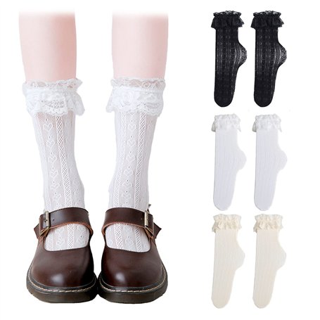 Meifiyu 3 Pairs Chaussettes de Cheville en Dentelle Chaussettes Ras du Cou