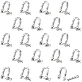 PUCSIQ Lot de 20 manilles en forme de D M4 en acier inoxydable D 304 v4a - En acier inoxydable - Lourds - Cordons de gréement -