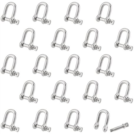 PUCSIQ Lot de 20 manilles en forme de D M4 en acier inoxydable D 304 v4a - En acier inoxydable - Lourds - Cordons de gréement -