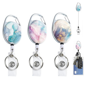 ZALHIN 3 Pieces Porte Badge Enrouleur avec Motif Marbré - Porte Clef Retractable