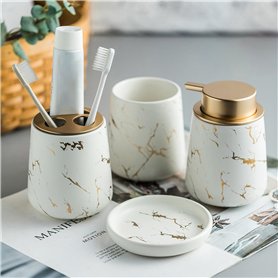 Ensemble de 4 accessoires de salle de bain en céramique marbrée - Distributeur de savon