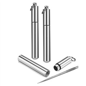 Lot de 2 cure-dents portables + 2 porte-cure-dents portables en métal - Cure-dents multifonction en titane - Étanche - Léger - P