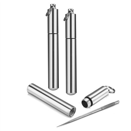 Lot de 2 cure-dents portables + 2 porte-cure-dents portables en métal - Cure-dents multifonction en titane - Étanche - Léger - P