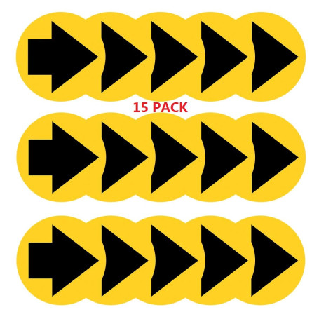 Lot de 15 autocollants de sol directionnels en forme de flèche - 30 cm - Autocollants ronds - Étanches - Antidérapants - Pour en