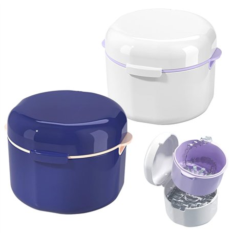 ROMOLY 2 Pieces Boite Appareil Dentaire avec Une Couche De Nettoyage (Bleu&Blanc) - Boite a Dentier