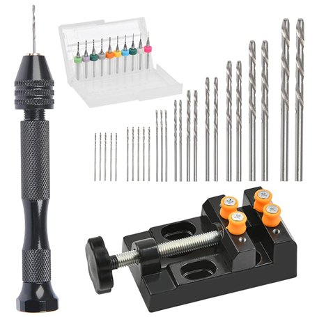 DODUOS 37 Pièces Ensemble de Perceuse à Main Mini Perceuse à Main de Precision Aluminum Mandrin sans Clé Foret Fraise Twist Fore