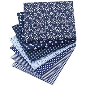 ComfyMasky Lot de 7 grands carrés de coton imprimés 50 x 50 cm Bleu marine et blanc (pour matelassage