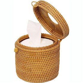 Kagodri Boîte à mouchoirs ronde en rotin