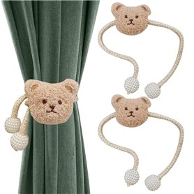 Wzhtuzi Lot de 2 pinces à rideaux en corde - Motif ours de dessin animé - Pour décoration de chambre d'enfant - Beige