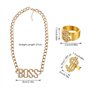 GIGIIS Colliers et Bagues Hip Hop pour Homme Femme 80's 90's Deguisement Accessoires Rappeur Dollar/Boss Sign Chaîne Plaqué Or B