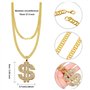 GIGIIS Colliers et Bagues Hip Hop pour Homme Femme 80's 90's Deguisement Accessoires Rappeur Dollar/Boss Sign Chaîne Plaqué Or B