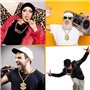 GIGIIS Colliers et Bagues Hip Hop pour Homme Femme 80's 90's Deguisement Accessoires Rappeur Dollar/Boss Sign Chaîne Plaqué Or B