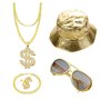 ZJRung Kit de Costume Hip Hop Lunettes de Soleil et Bagues de Rappeur Chapeau de Pêcheur Collier Dollar Bracelet Chaîne d'or 80s