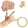ZJRung Kit de Costume Hip Hop Lunettes de Soleil et Bagues de Rappeur Chapeau de Pêcheur Collier Dollar Bracelet Chaîne d'or 80s