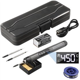 NathrBTV Fer à souder sans fil avec écran LCD Fer à souder rechargeable par USB Température réglable Avec trois pannes de soudur