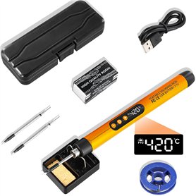 NathrBTV Fer à souder sans fil avec écran LCD Fer à souder rechargeable par USB Température réglable Avec trois pannes de soudur