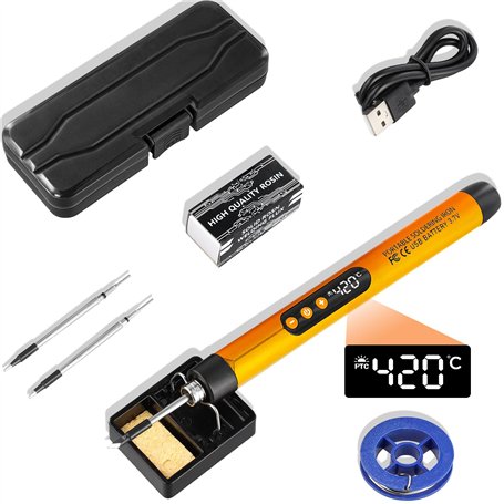 NathrBTV Fer à souder sans fil avec écran LCD Fer à souder rechargeable par USB Température réglable Avec trois pannes de soudur