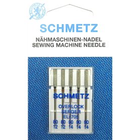 SCHMETZ Lot de 5 aiguilles pour machine à coudre Overlock Serger ELx705 - Épaisseur 80/12/90/14