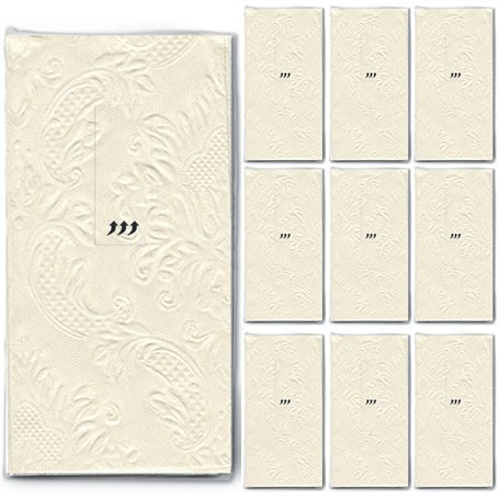 Moments Ornament Lot de 100 mouchoirs (10 x 10) Crème/beige – Uni avec ornements en relief/mariage/larmes de joie