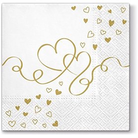 Lot de 20 serviettes de table motif cœurs dorés